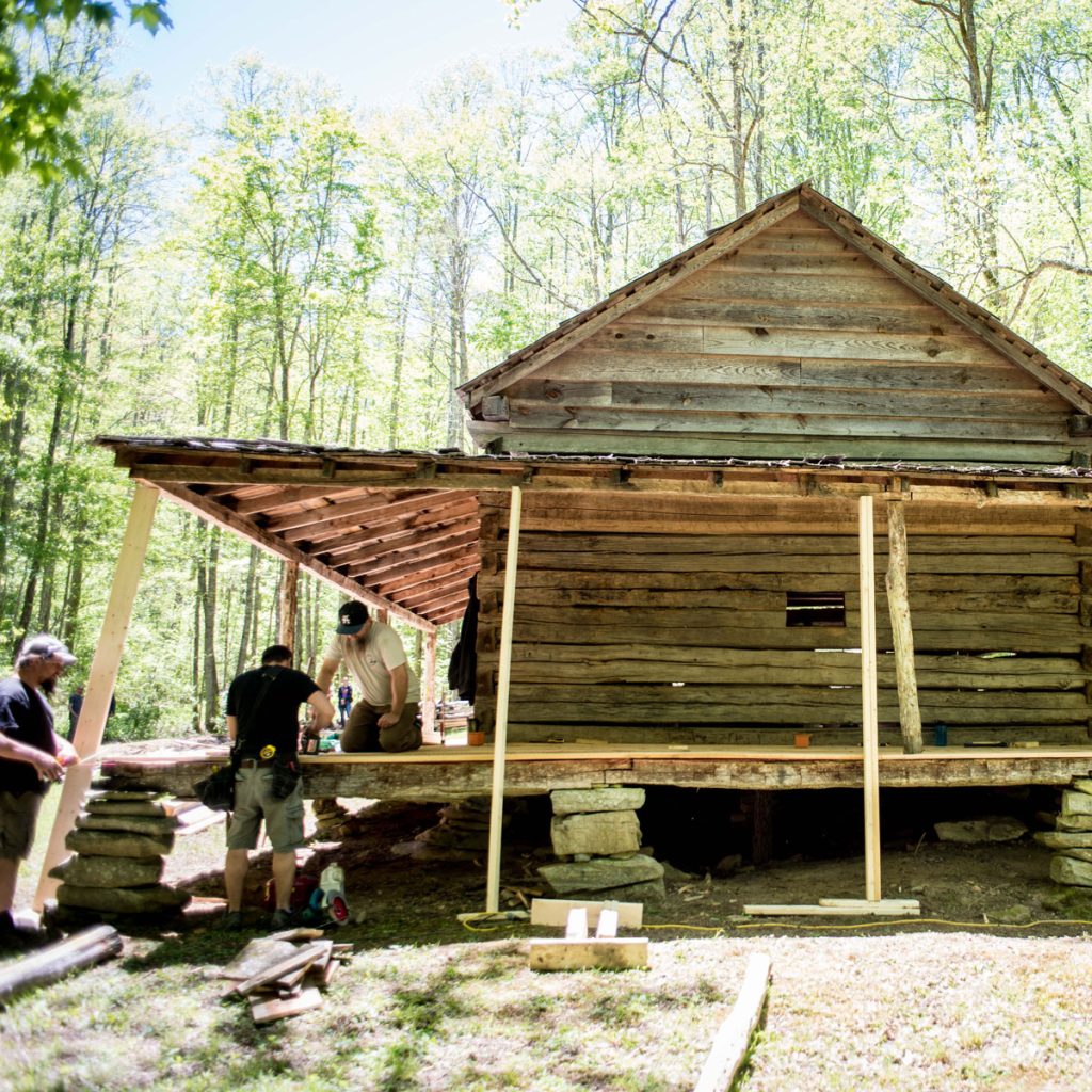 Sean Perry team working on the Cook Cabin in Great Smoky Mountains National Park.