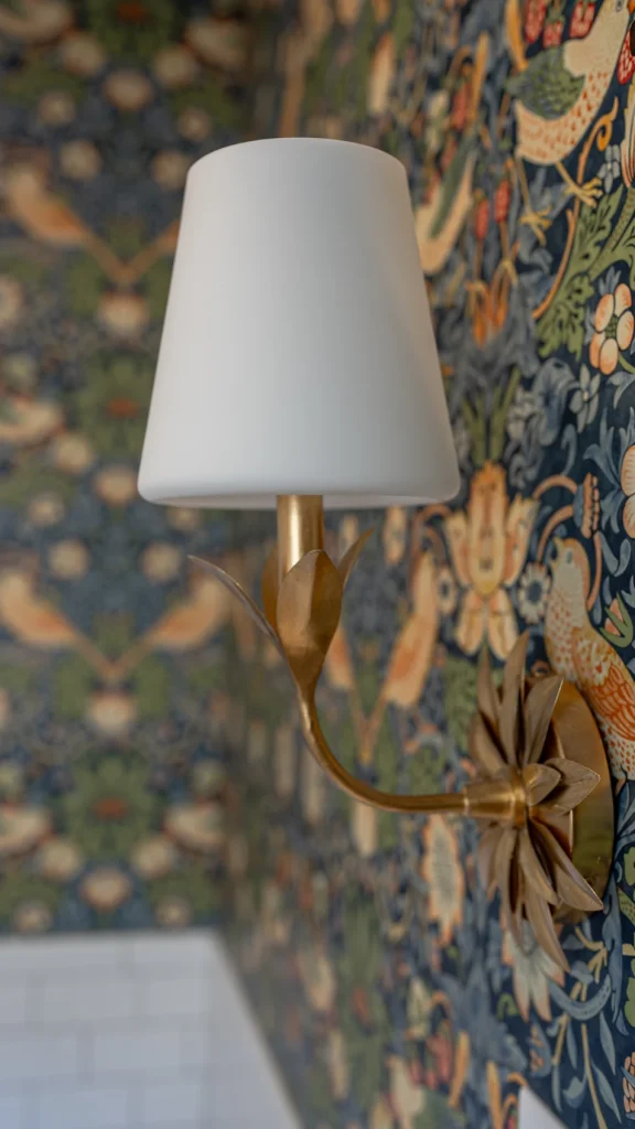 Crystorama Broche sconces in this Asheville bathroom remodel