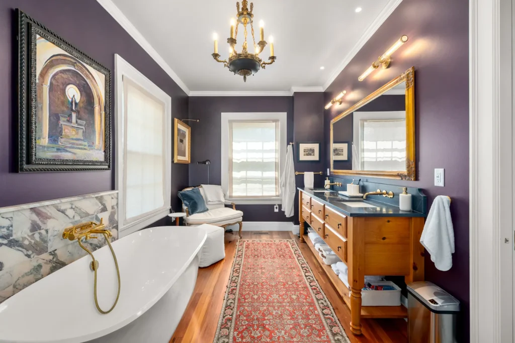 en suite bathroom remodel with custom vanity and tub