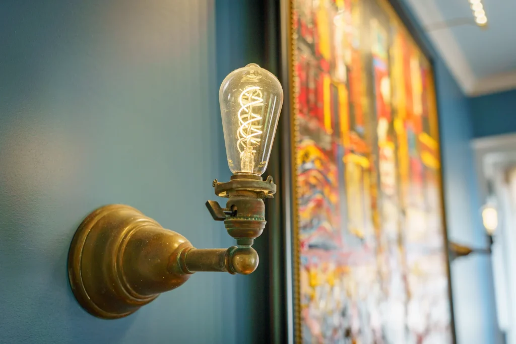 close-up of filament light bulb