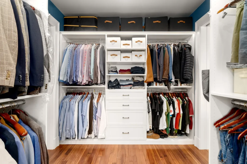 walk-in closet remodel with custom shelving